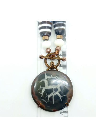 Sibelce 2224 Septarian Tibet Akik Kaplangözü Mercan El Yapımı Kolye Çok Renkli