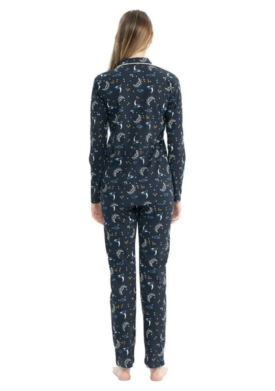 U.s. Polo Assn. Kadın Gece Desenli Patlı Pijama Takımı Lacivert