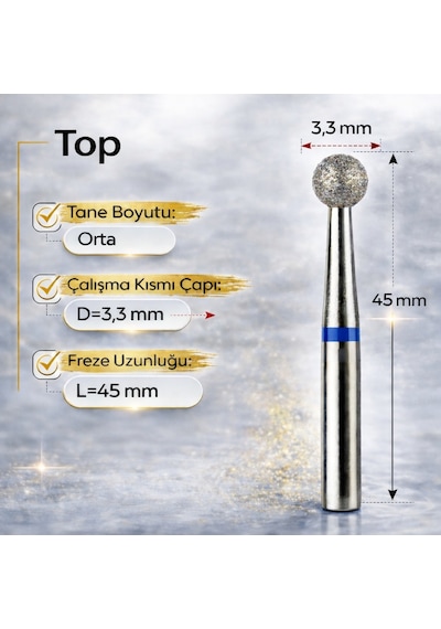 Elmas Freze Başlık Top Orta - Mavi 0,33mm- Adet Fiyatı
