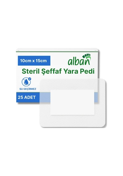 Steril Yara Pedi, Poliüretan 10cmx15cm Pansuman Yara Örtüsü, Steril Tekli Paketlerde 25li Kutuda