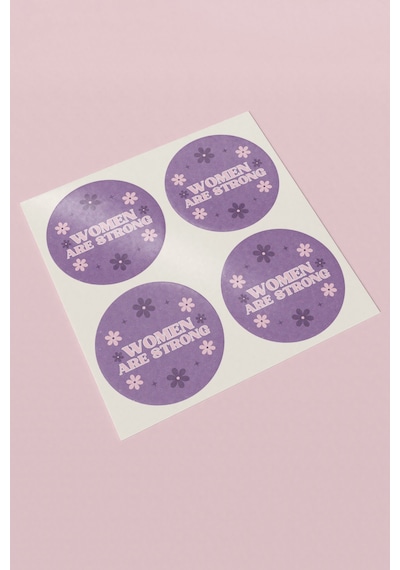 Women Are Strong Mor Çiçekli Yuvarlak Sticker 3x3cm St2415 Çok Renkli