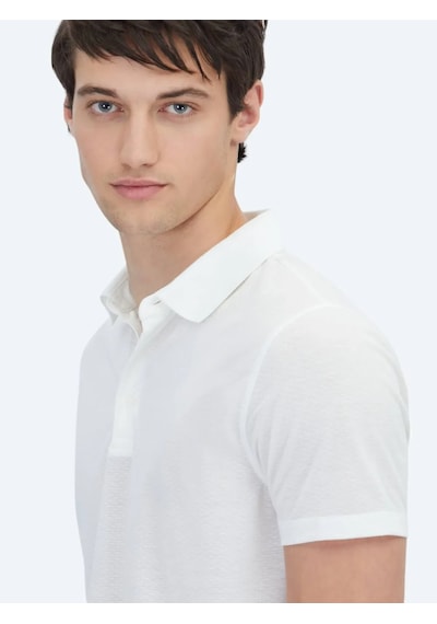 Kip Beyaz Desenli Polo Yaka T-shirt Beyaz