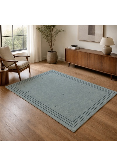 Kartela Halı Eskitme Çizgi Bordürlü Halı Mavi Kaymaz Taban Makinede Yıkanabilir 100x150 Cm