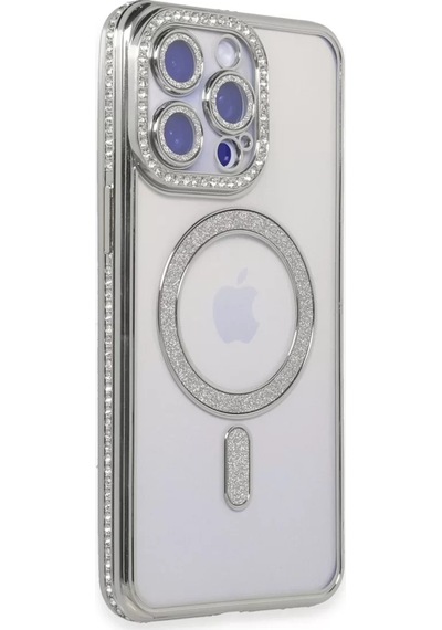 Newface Apple İphone 15 Pro Kılıf Joke Simli Magneticsafe Kılıf - Gümüş
