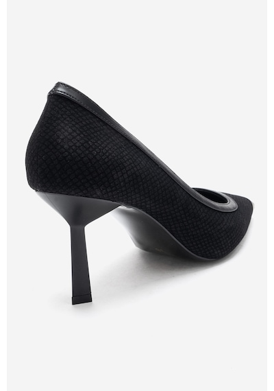 Luvishoes Rona Siyah Desenli Mat Burunlu Kadın Topuklu Ayakkabı Siyah