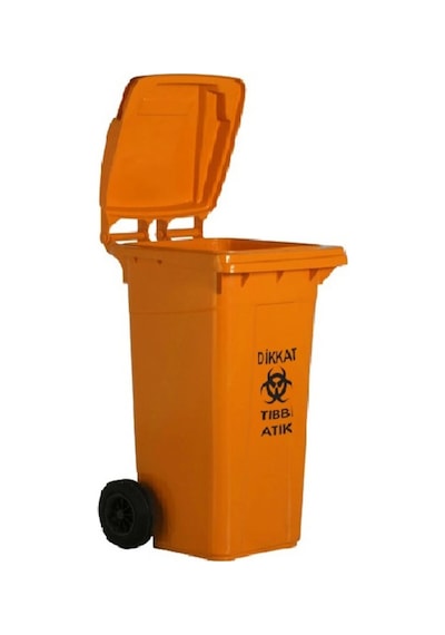 Safell Plastik Tıbbi Atık Çöp Konteyneri 120 Litre Turuncu