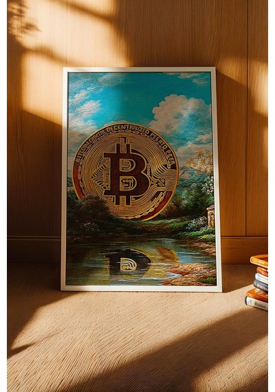 Bitcoin Gold Kripto Para Çerçeveli Tablo Modern Finans Sanatı Modifiye Sanat
