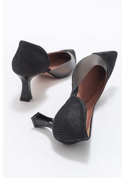 Luvishoes 353 Siyah Simli Topuklu Kadın Ayakkabı Siyah Sim