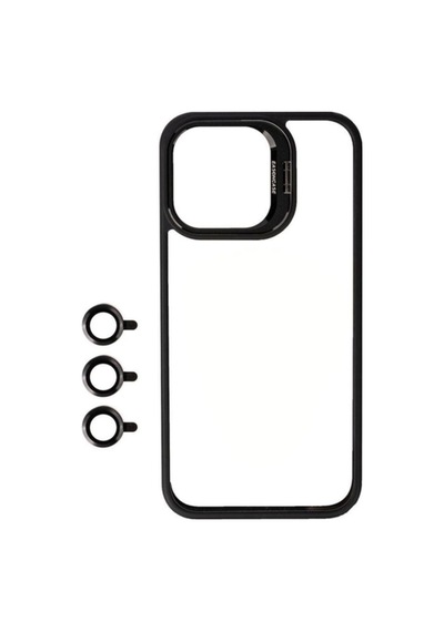 Apple Uyumlu iPhone 15 Pro Kılıf Kamera Lens Korumalı Standlı Zore Klon Lensli Kapak Siyah