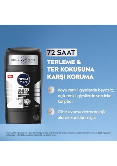 Men Erkek Stick Deodorant Black&amp White Invisible Original 50ml 72 Saat Anti-perspirant Ter Koruması
