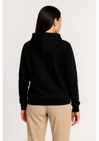 Üç İplik Kapüşonlu Tam Fermuarlı Kanguru Çepli Sweatshirt Hoodie - Siyah