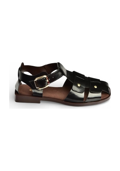Fox Shoes Y458102560 Siyah Rustik Büyük Toka Detaylı Kadın Sandalet Siyah