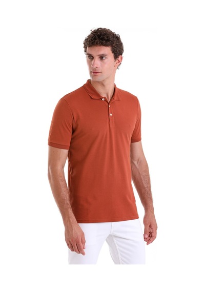 Hatemoğlu Tarcin Comfort Fit Düz 100% Pamuk Polo Yaka Tişört Kahverengi