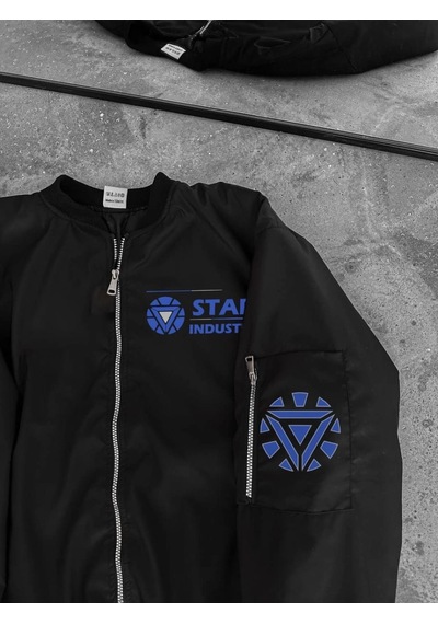 Mbb E-ticaret Erkek Stark Industries Siyah Bomber Mont Fermuarlı Cepli Uzun Kollu Kapitone - Siyah