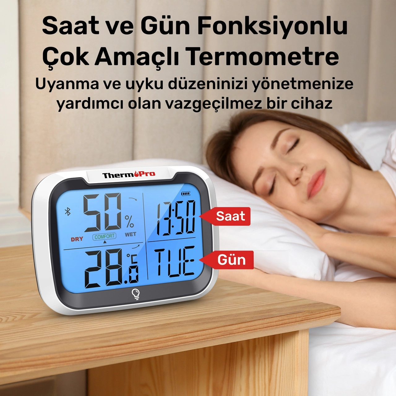 ThermoPro TP393B Akıllı Bluetooth Uygulama Destekli Dijital Sıcaklık ve Nem Ölçer Termometre