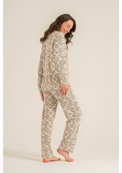 Pierre Cardin Kadın Desenli Krem Gömlek Pijama Takımı Pc9276-s-v1 Pc9276-s-v1