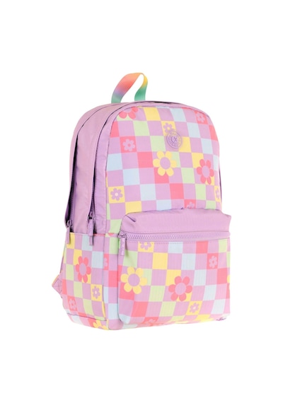 Kaukko Nature Kız Çocuk Üç Bölmeli Mor Pembe Papatya Ve Kare Desenli Okul Sırt Çantası - K1786 Mor - Pembe