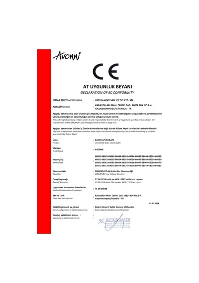 Avonnı Bap-68053-bsa-m2 Sarı Elektrostatik Toz Boyalı Dış Mekan Aydınlatma, E27, Aluminyum, Döküm Di Sku: Smgstk90969d4fc7