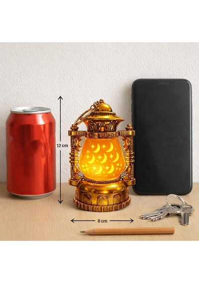 12 Cm X 8 Cm Pille Çalışan Hilal Ay Ve Yıldız Desenli Altın Renkli Lamba Led Sarı Işık,ramazan Ve Akşam Dekor İçin Mükemmel Seçim Ck-2 3 Adet - Sarı