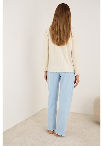 Siyah İnci Örme İnterlok Pijama Takım25226009 mavi