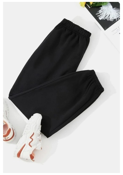 Unisex Siyah 2iplik Paçası Lastikli Jogger Eşofman Altı Siyahlastikli