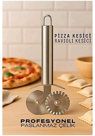 Lüx Çelik Pizza Hamur Mantı Börek Kesme Ruleti Pratik Pizza Kesici Dilimleyici Rulet 304 Paslanmaz Çelik