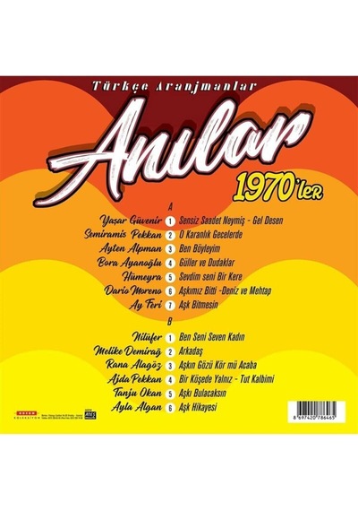 Anılar 1970'ler Türkçe Aranjmanlar - Çeşitli Sanatçılar Lp 33 Devir Plak