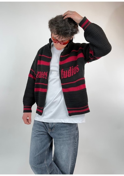 Zaee Studio Stripe Knit Crop Boy Triko Ceket Bordo