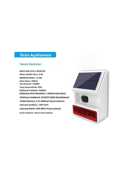 Akıllı Güvenlik Alarm Sistemleri Güneş Enerjili Dış Siren Ve Pet Uyumlu Güneş Enerjili Dış Siren Ve Pet Uyum