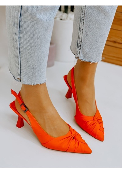 Ervanın Butiği Turuncu Saten Bow Fiyonk Detay Kadın Stiletto-3700