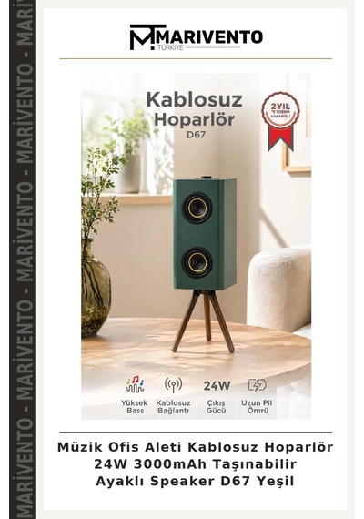 Müzik Ofis Aleti Kablosuz Hoparlör 24w 3000mah Taşınabilir Ayaklı Speaker D67 Yeşil