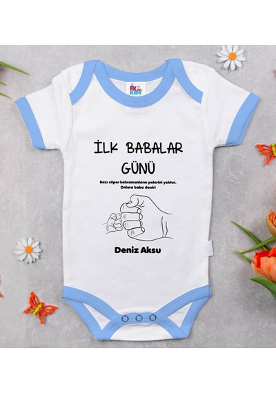 Bitmeyenkartus Bk Kids Kişiye Özel Mavi Bebek Body Zıbın - Model 27 Çok Renkli