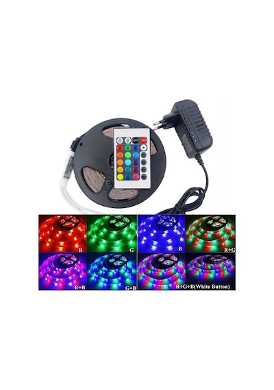 Led Animasyonlu Tak Çalıştır Kumandalı Trafolu Rgb Şerit Işık Aydınlatma 5 Metre Beyaz