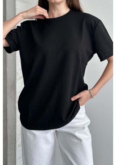 Balenbi Kadın Modal Bisiklet Yaka Basic Yarım Kollu T-shirt 1211 Siyah