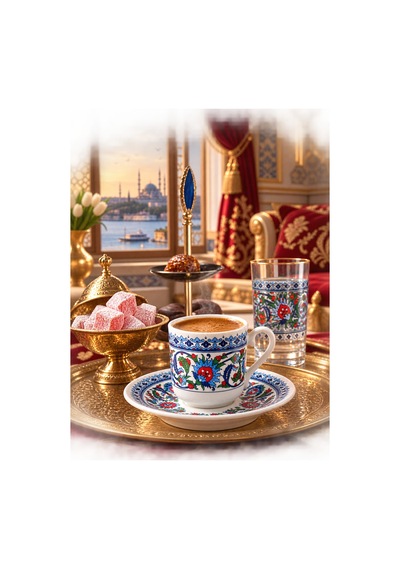 Topkapı 2 Li Porselen Türk Kahve Fincan Takımı 4 Parça 5x5 Cm Hediyelik Set Mavi