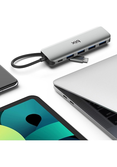 Tr Bx07hb Usb-c Hub 4x Usb 3.0 Pd Şarj 5gbps Mac Windows Uyumlu Alüminyum Çoklayıcı Gri Adaptör Hub