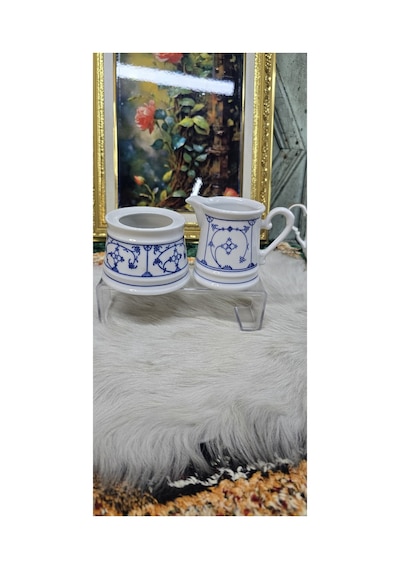 Blau Saks" Antika / Vintage Sütlük Ve Şekerlik Seti Ekru