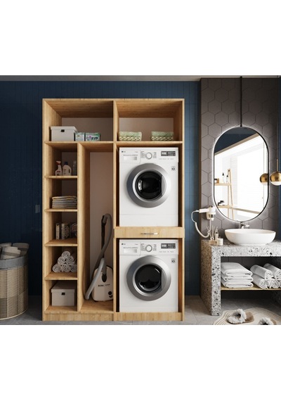 Megan Çamaşır Ve Kurutma Makinesi Dolabı Banyo Dolabı Meşe Meşe