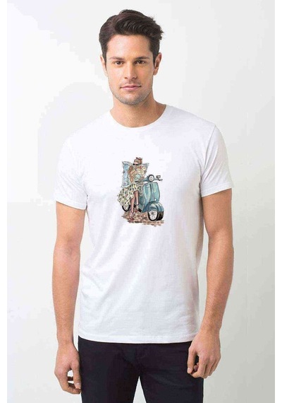 Vespa Baskılı Beyaz Erkek Tshirt (528952637)