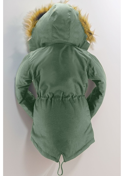 Asortix Unisex Kız/erkek Çocuk Kışlık Kanvas Kumaş Büzmeli Diz Üstü Içi Kürk Kapüşonlu Kaban Mont-mnt-0005 Mint Yeşil