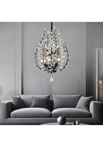 Donna Siyah 55'lik Kristal Taşlı Modern Koridor, Salon Avize Siyah