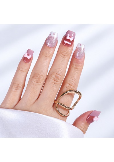 Renkli Nail Art Kısa Balerin 10'lu Tekrar Kullanılabilir El Yapımı Protez Takma Tırnak Ekbl3023 S