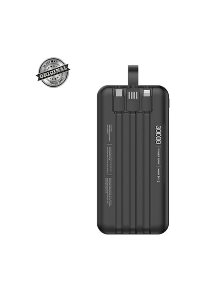 30000 Mah 22.5w Turbo Şarj Dahili Kablolu Dijital Led Göstergeli Pd Ve Qc 3.0 Powerbank Mt4330 Siyah