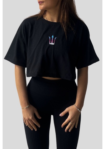 Pose I Down Active Oversize Crop Kadın T-shirt Siyah