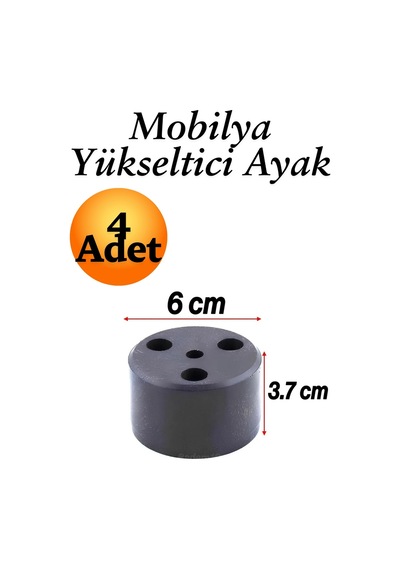 Capsule 3.7 Cm Siyah 4 Adet Mobilya Ayak Yükseltici Baza Ayağı Koltuk Kanepe Altı Puf Ayakları Siyah Siyah