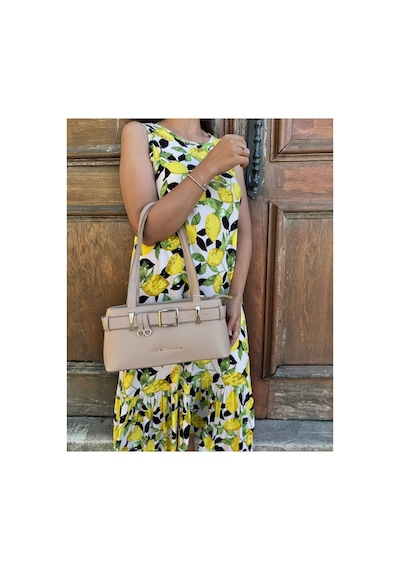 Just Polo Kadın Gold Aksesuarlı Kemer Detaylı Şık El Çantası Shopper Ebat : 14 X 30 Cm Kum