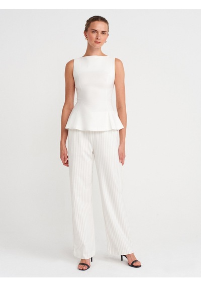 Dilvin 50281 Peplum Top-ekru Ekru