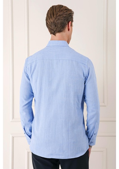 Efor Slim Fit Düğmeli Yaka %100 Pamuk Klasik Mavi Gömlek Gk 723 Mavi