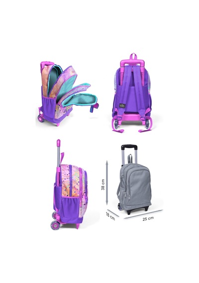 Coral High Pembe Mor Fashion Girl Işıklı Tekerlekli Okul Çantası Ve Beslenme Seti - Kız Çocuk