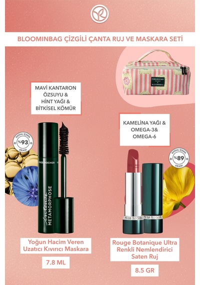 Yves Rocher Bloominbag Çizgili Çanta Ruj Ve Maskara Seti- Ruj- Nude Kiraz Çiçeği 3.5 Gr & Maskara 7.8ml